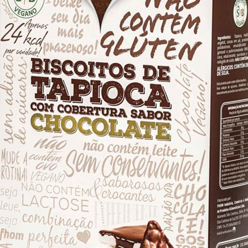 Biscoitos de Tapioca com Cobertura Sabor Chocolate Fhom 60g 2